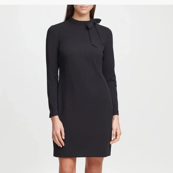 NWT Long-sleeved Tie-neck Scuba Crepe Dress - Picture 1 of 8